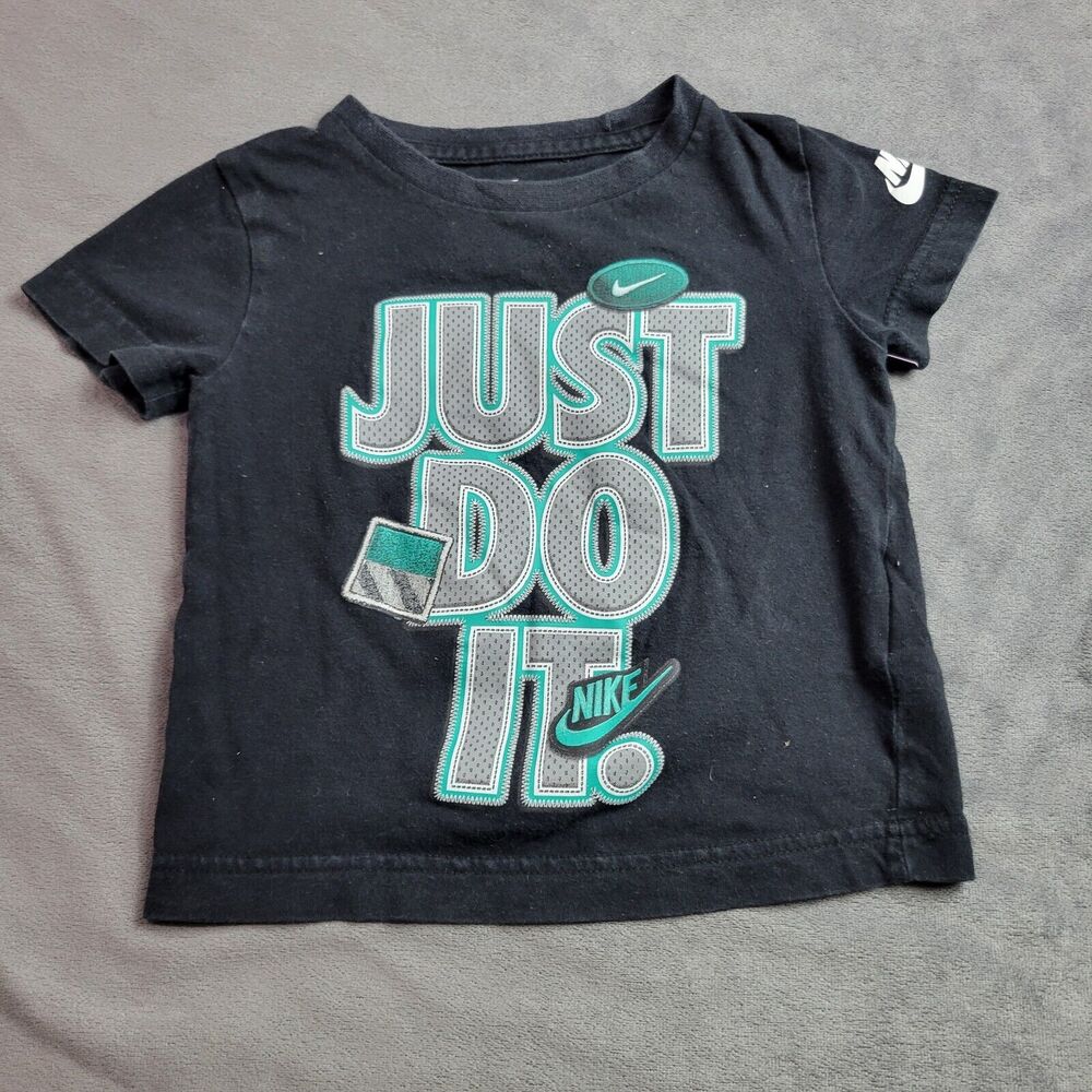 Nike DriFit Baby Boy 2T Toddler‎ Tee Black Crew Neck Large Just Do It Pullover
